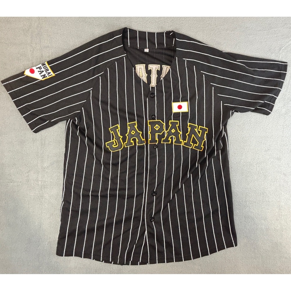 Samurai Japan Baseball Jersey Black Pinstripe Embroidered Button Up Mens Small